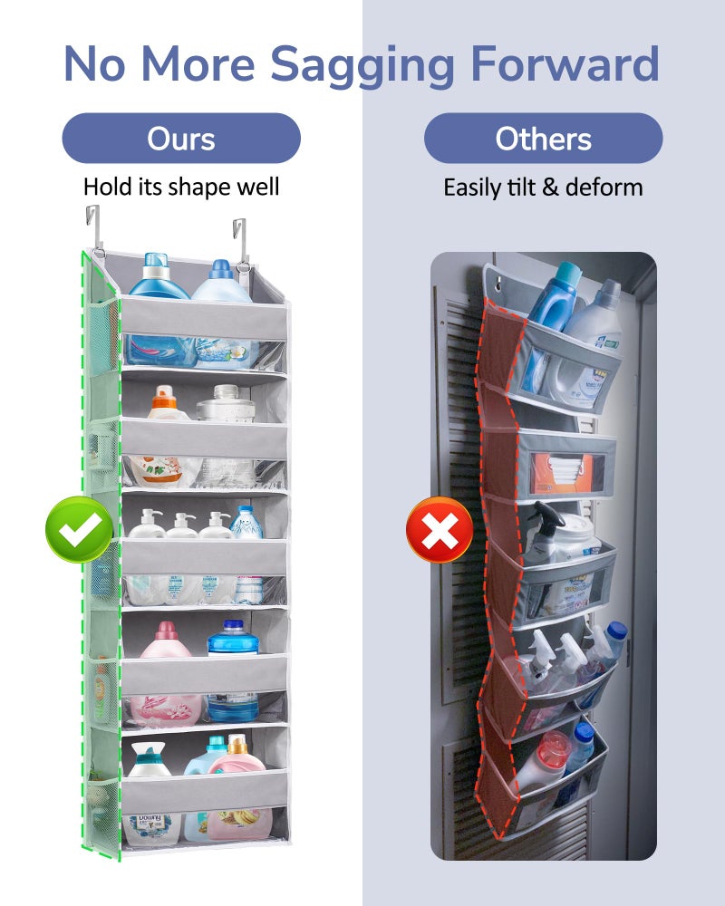ULG 1 Pack Over Door Organizer with 5 Large Pockets 10 Mesh Side Pockets, 44 lbs Weight Capacity Hanging Storage Organizer with Clear Window for Kids Toys, Shoes, Diapers, Grey, 5 Layer - Image 2